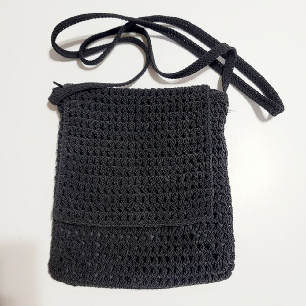 Vintage Y2K Crossbody Satchel‎ Handbag Purse Black Woven Small Going Out